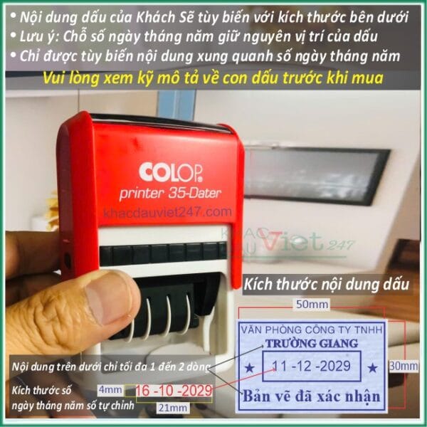 Dấu ngày tháng số xoay nội dung 2 màu mực